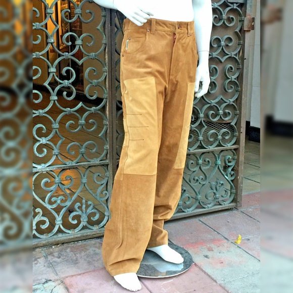 Men’s Davoucci Wheat Tiny Corduroy Genuine Suede Leather Pants - Picture 8 of 10